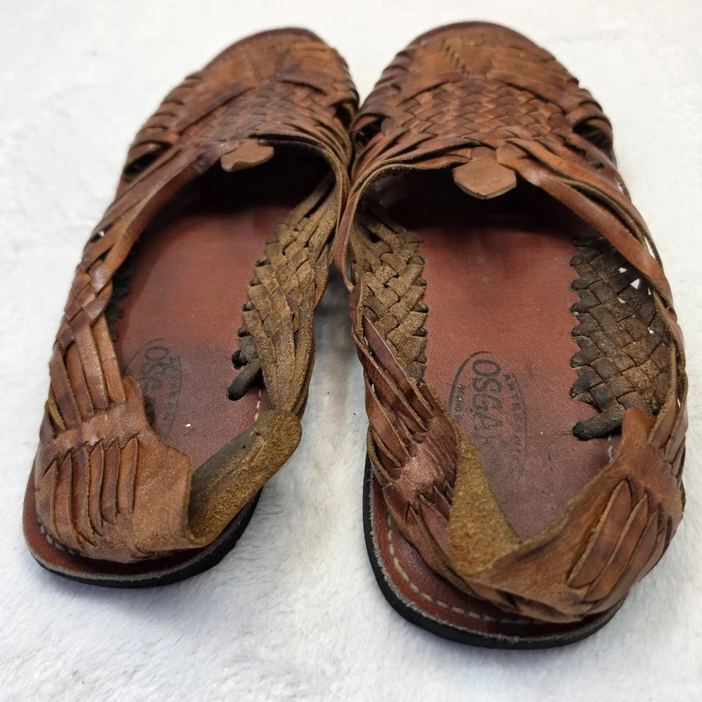 Oscar Huarache Sandals Mens 12 Brown Woven Leather Handmade Mexican Fisherman